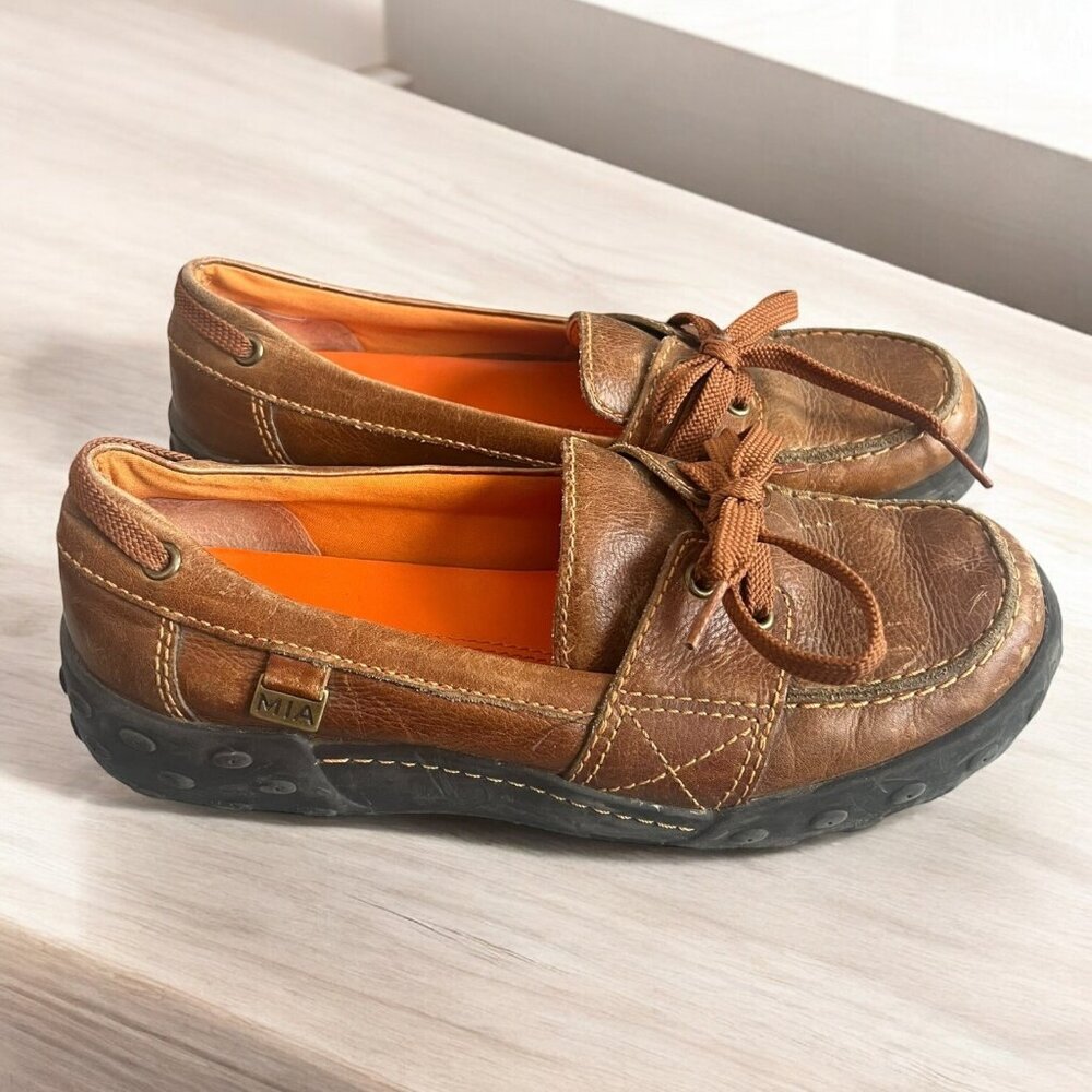 MIA Brown Leather Vintage Loafers Slip-On Women Shoes 9M Y2K Chunky 90s